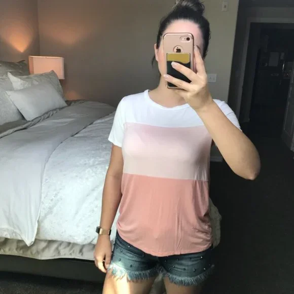 Pink Colorblock Short Sleeve Tee - Picture 2 of 8